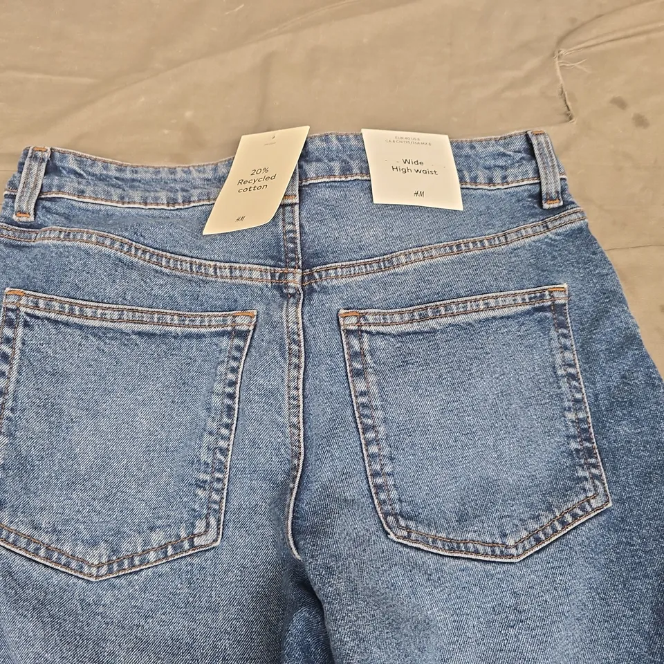 H&M WIDE HIGH WAIST JEANS IN BLUE - UK 12