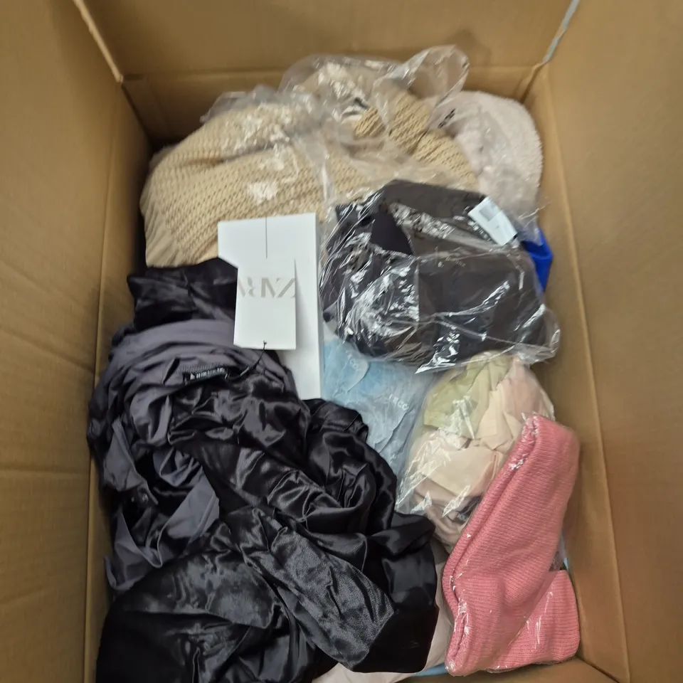 LARGE BOX OF ASSORTED CLOTHING ITEMS IN VARIOUS SIZES, STYLES AND COLOUR - COLLECTION ONLY