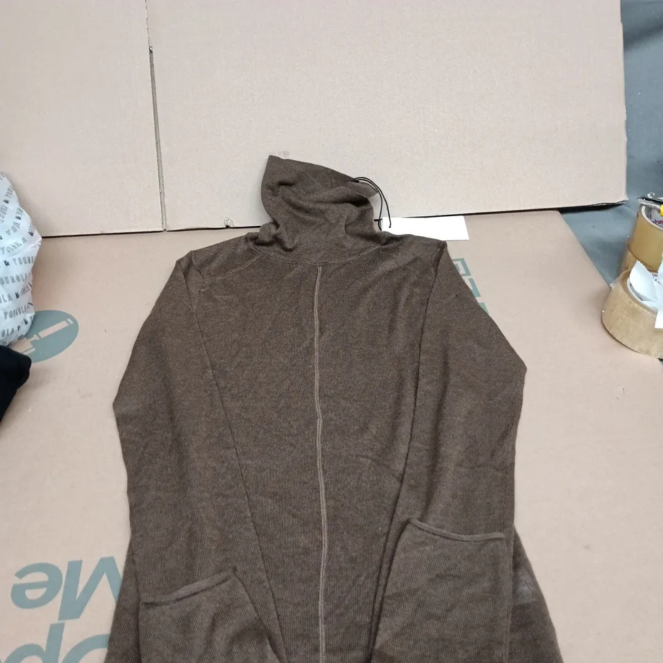 ZARA Wool-Blend Zip-Up Hoodie, Brown, Size S