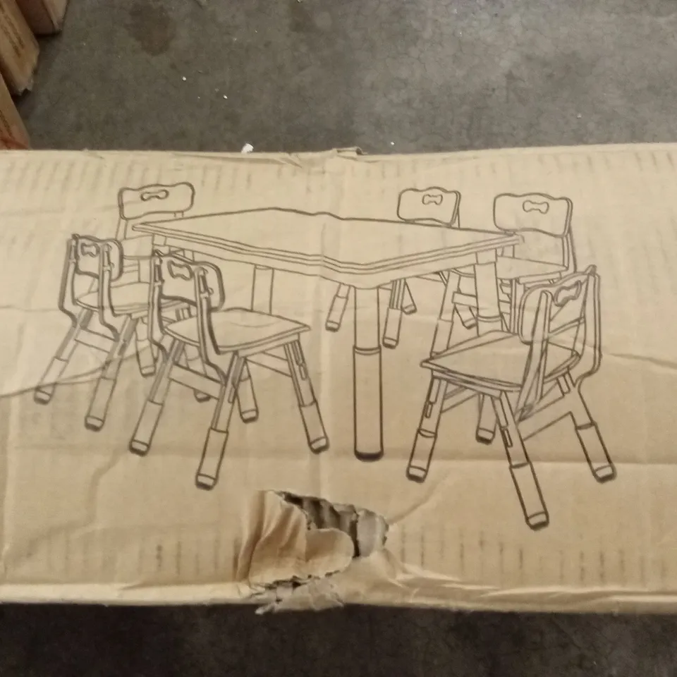 BOXED KIDS TABLE AND 6 CHAIRS SET (1 BOX)