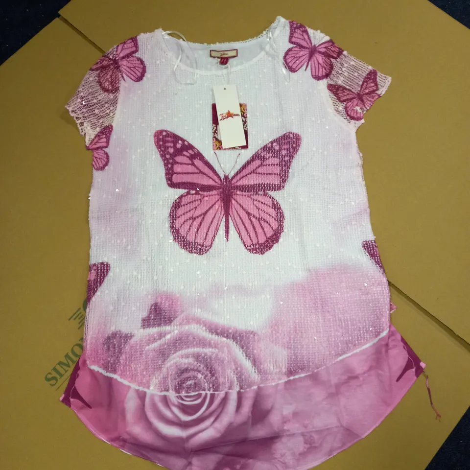 BRAND NEW JOE BROWN SEQUIN OVERLAY TSHIRT IN PINK - SIZE 8