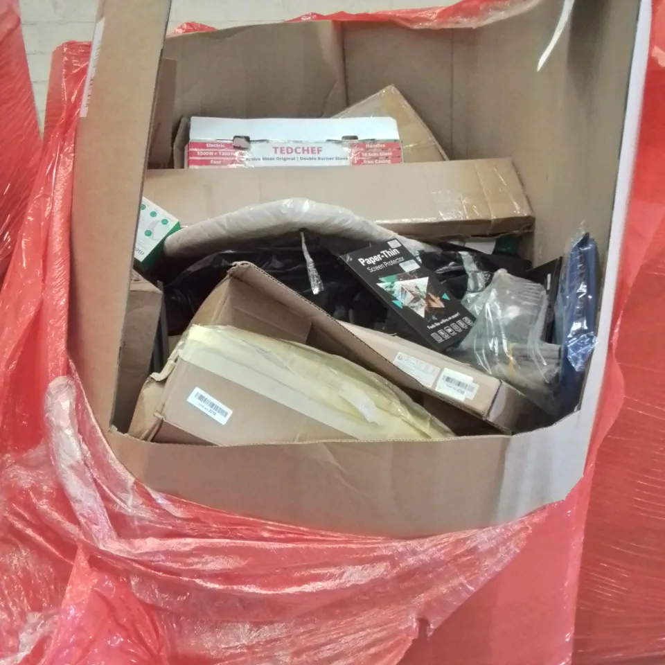 PALLET OF ASSORTED PRODUCTS, INCLUDING, WOK, FOLDING DRYING RACK, TOILET SEAT, SCREEN PROTECTORS, DOUBLE BURNER HOB.