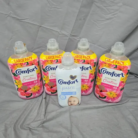 LOT OF 5 COMFORT FABRIC SOFTENERS - 4 X PERFUME CREATIONS 1440ML 1 X PURE 930ML