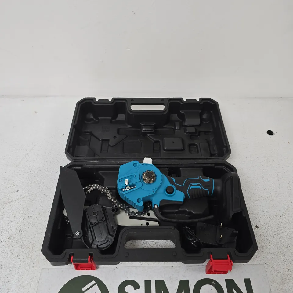 BLUE HANDHELD POWER TOOL IN CARRY CASE