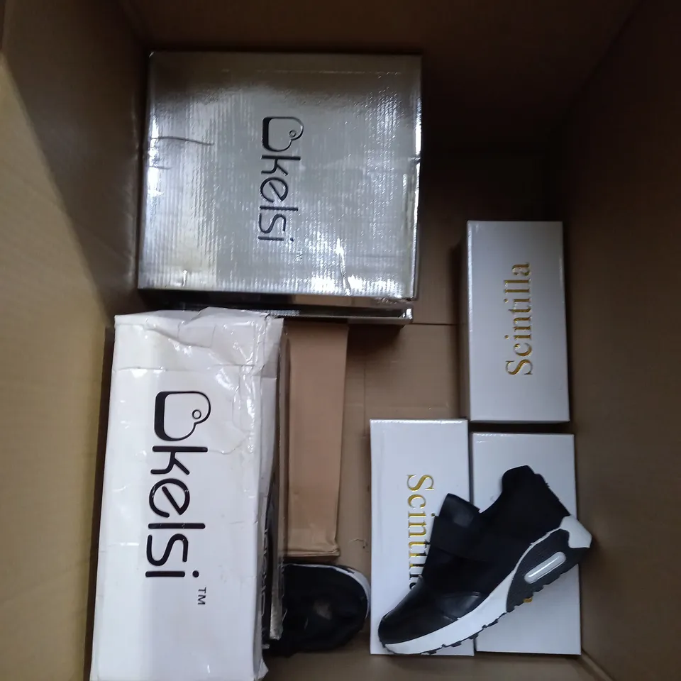 BOX OF 10 PAIRS OF ASSORTED SHOES IN VARIOUS STYLES, COLOURS AND SIZES