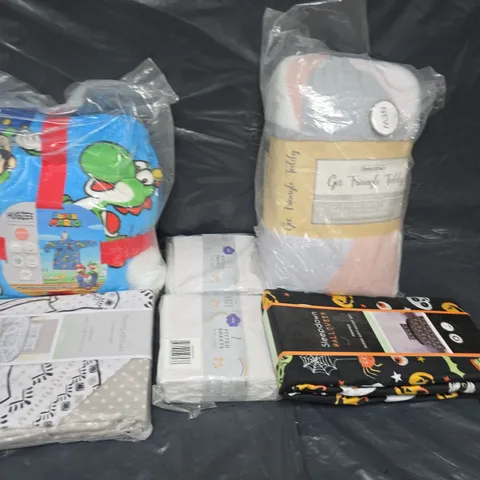 BOX OF ASSORTED HOMEWARE ITEMS TO INCLUDE DUVET SETS, THORWS AND FITTED SHEETS