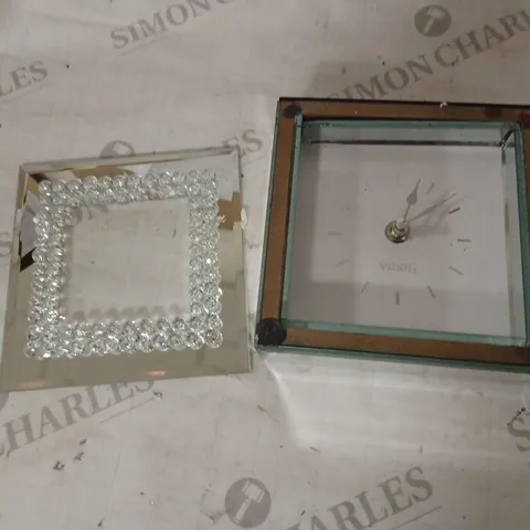 MIRROR GLASS MANTEL CLOCK WITH CRYSTAL BORDER