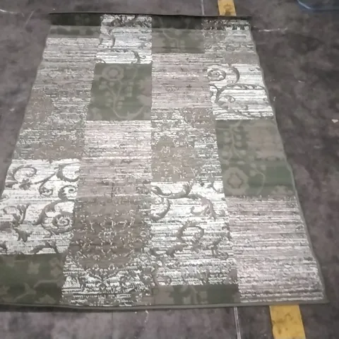 DESIGNER VELOR RUG BLOQUES IN GREEN AND CREAM APPROXIMATELY 120X170CM 