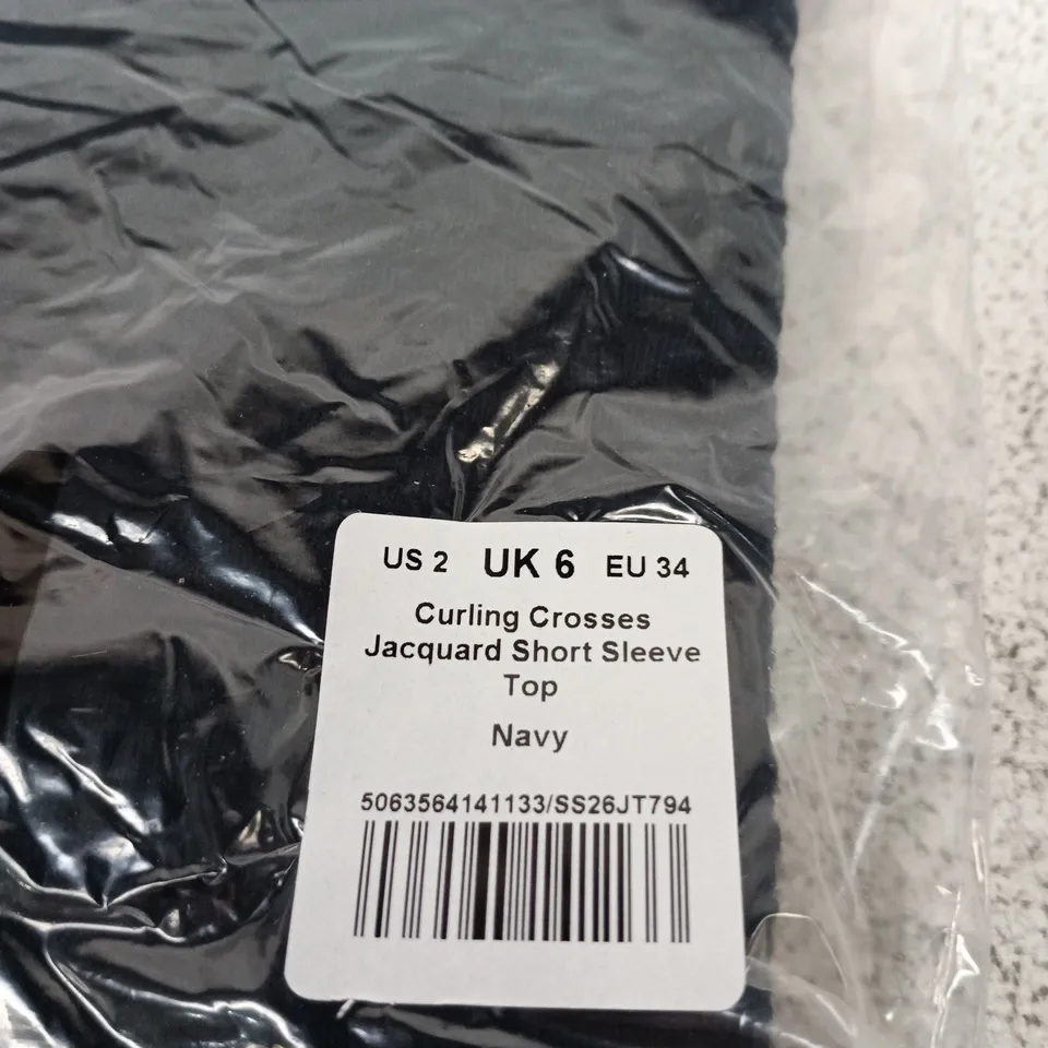 BAGGED ME+EM  NAVY JACQUARD SHORT SLEEVE TOP - SIZE 6 