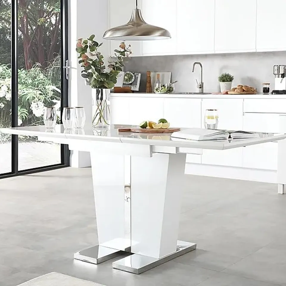 BOXED VIENNA WHITE HIGH GLOSS 120-160 EXTENDING DINING TABLE (2 BOXES) 