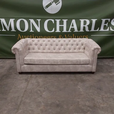 CHESTER LEATHER LOOK 3 SEATER SOFA BED - PEBBLE