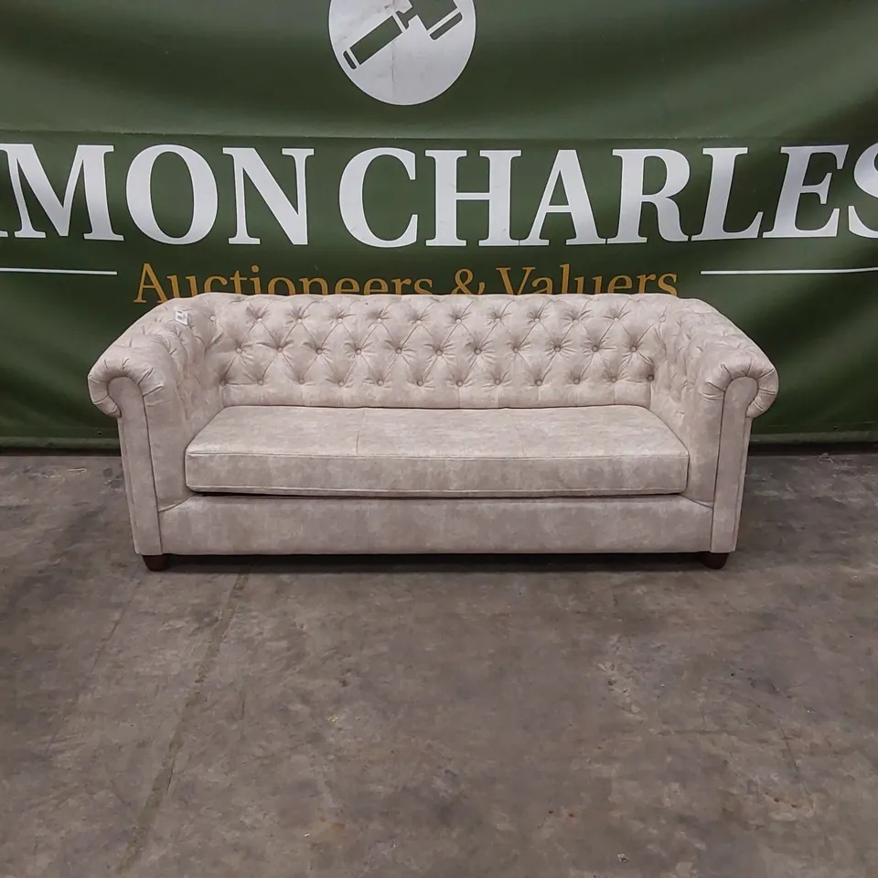 CHESTER LEATHER LOOK 3 SEATER SOFA BED - PEBBLE