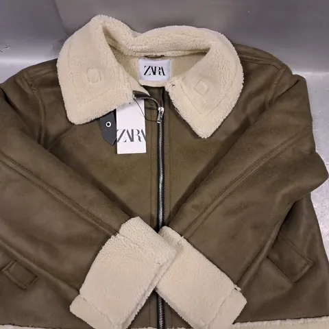 ZARA DOUBLE FACED JACKET IN KHAKI SIZE UK MEDIUM