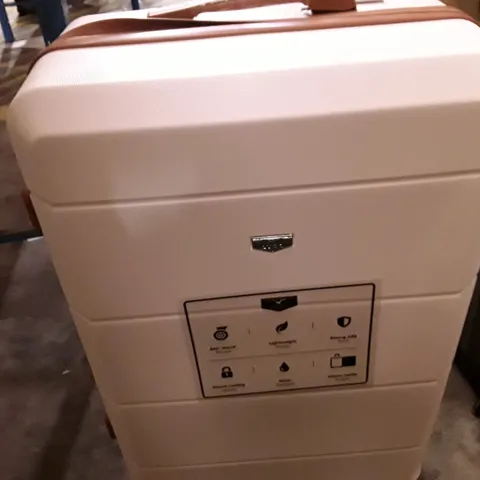 UNBOXED KEPLIN LUGG BIG SIZE TRAVEL LUGGAGE WITH WHEELS SECURE LOCK SYSTEM CREAM AND BROWN COLOUR 