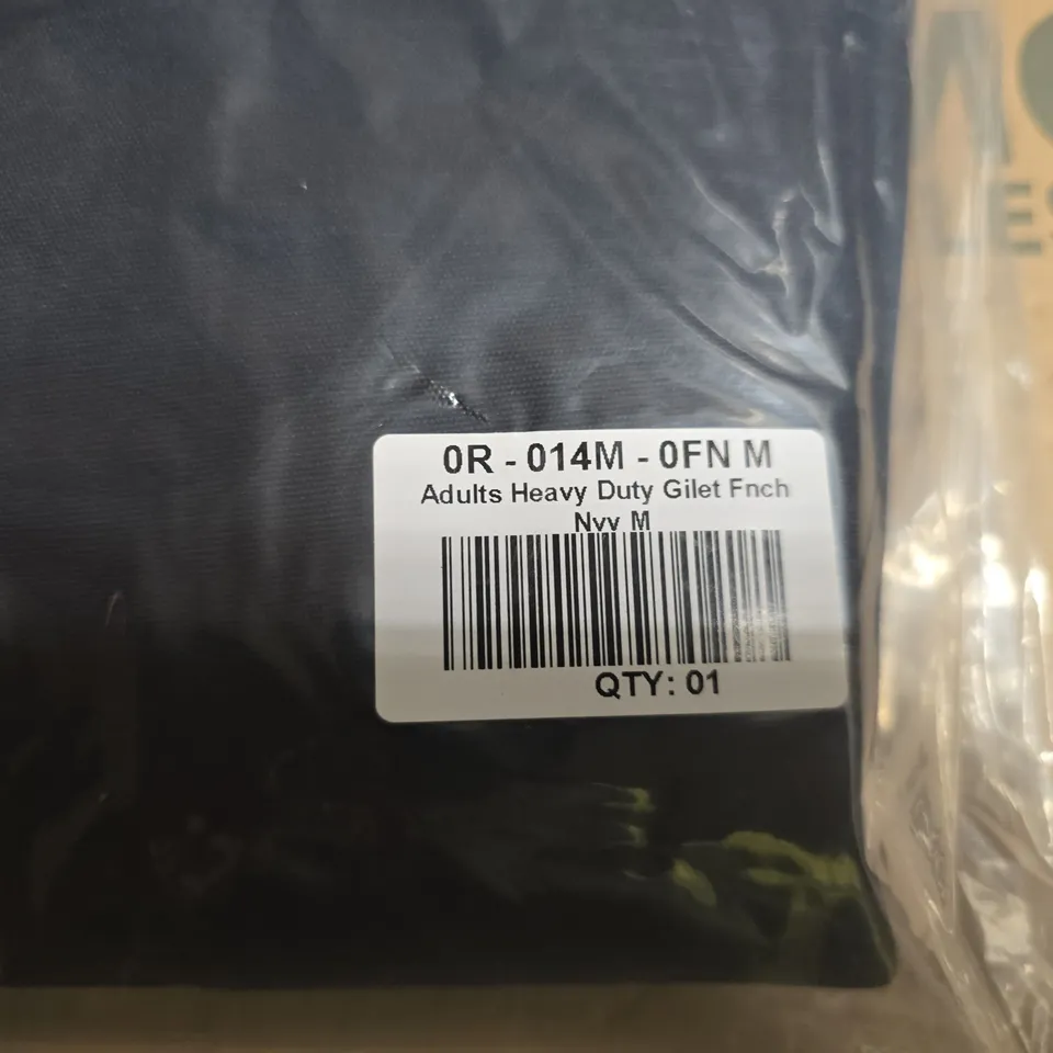 BOX OF APPROXIMATELY 10 ADULT HEAVY-DUTY NAVY GILETS - SIZES M