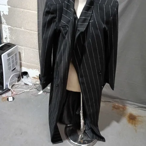 LONG BLACK PINSTRIPE BLAZER-STYLE COAT – BLAZER WITH WHITE PINSTRIPES SIZE 32