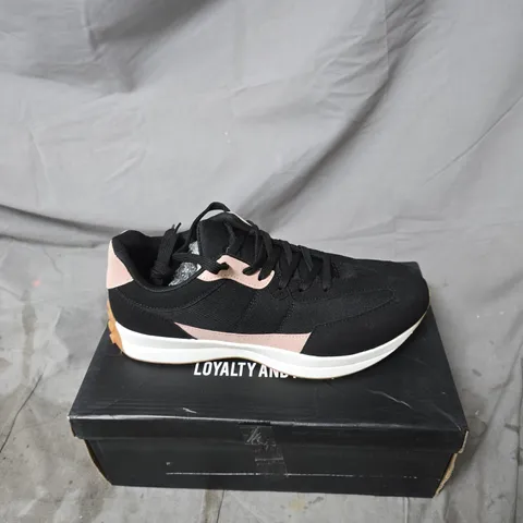 LOYALTY AND FAITH BLACK TRAINERS WITH PINK ACCENTS, BOXED SIZE 7