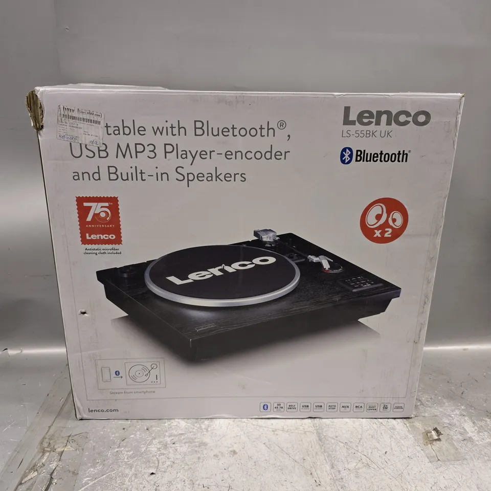BOXED LENCO TURNTABLE WITH BLUETOOTH AND BUILT IN SPEAKERS - LS-55BK UK
