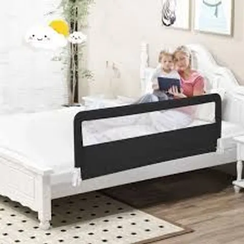 BOXED FOLDABLE BABY BED RAIL GUARD WITH WASHABLE COVER AND SAFETY STRAP - BLACK