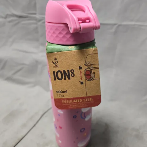 ION8 INSULATED STEEL WATER BOTTLE – PINK UNICORN & RAINBOW DESIGN, 500ML