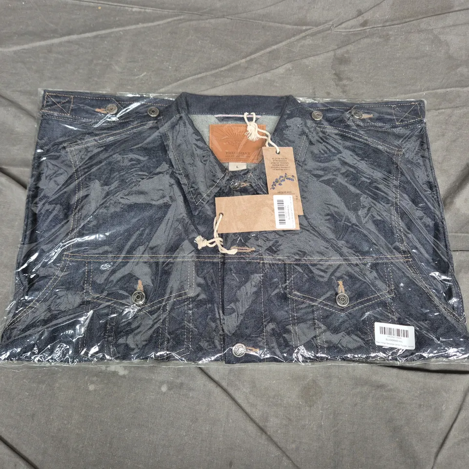 BAGGED THURSDAY RAW INDIGO SELVEDGE DENIM TRUCKER JACKET – SIZE L 