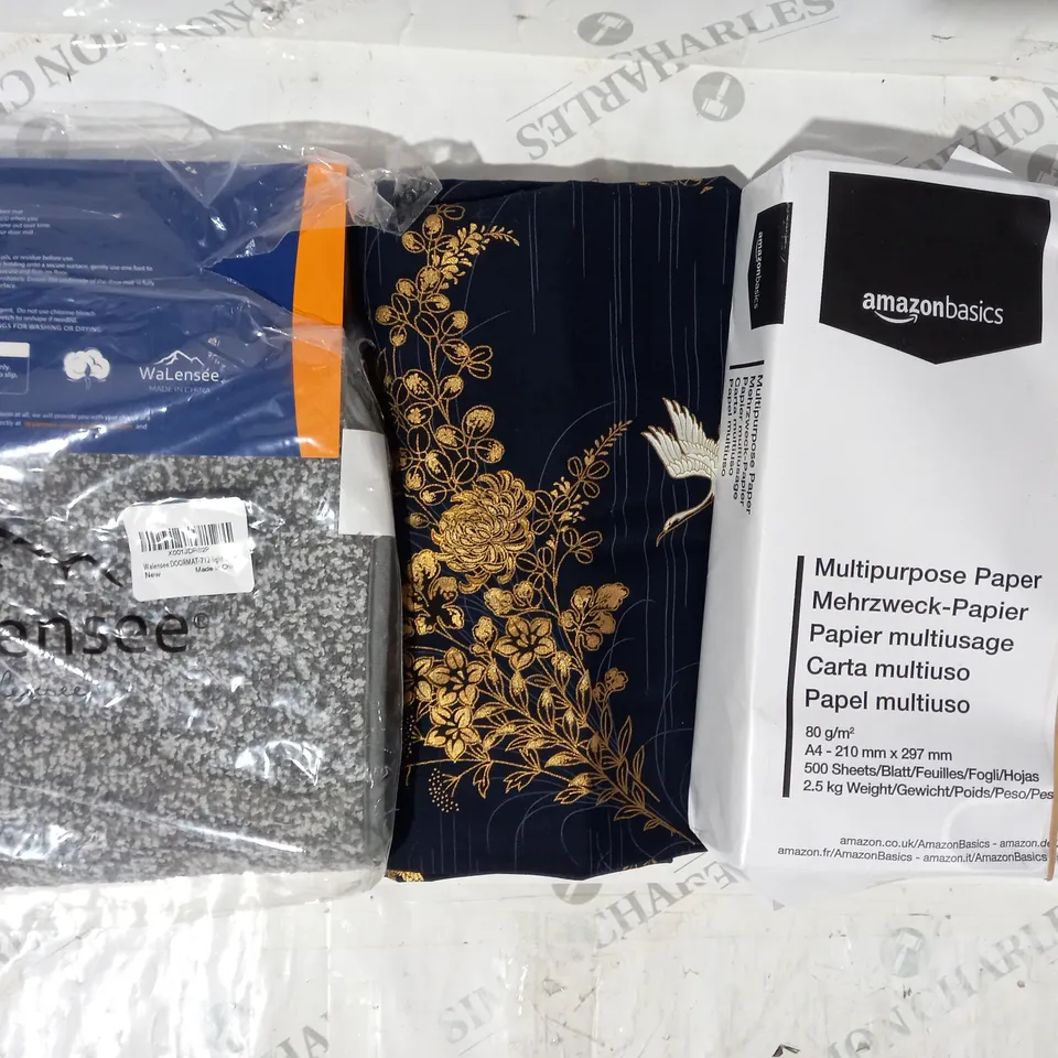 BOX OF APPROXIMATELY 20 ASSORTED HOUSEHOLD ITEMS TO INCLUDE PACK OF MULTIPURPOSE PAPER, WALENSEE DOOR MAT, ETC