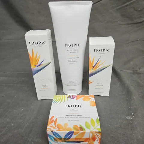 TROPIC SKINCARE LOT OF 4 ASSORTED COSMETIC PRODUCTS TO INCLUDE - SMOOTHING CLEANSER - NOURISHING POLISH - NOURISHING MOISTURISER - ETC