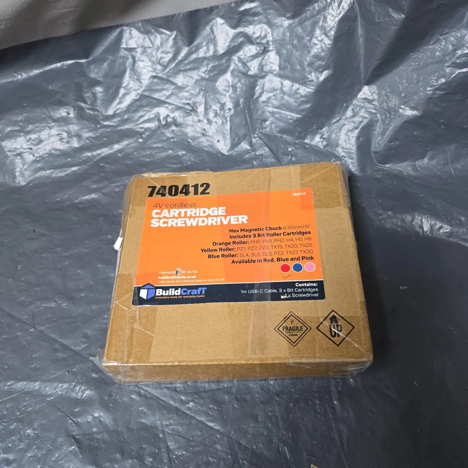 BUILDCRAFT CORDLESS SCREWDRIVER WITH CARTRIDGE BIT CHANGER RED BOXED