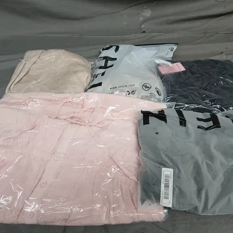 LARGE BOX OF APPROXIMATELY 20 ASSORTED CLOTHING ITEMS IN VARIOUS SIZES, STYLES AND COLOUR