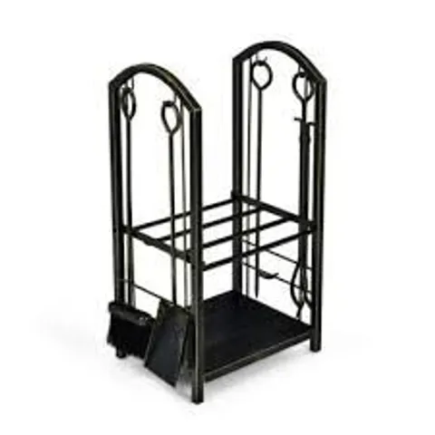 BOXED FIREPLACE LOG RACK SET 4-PIECE FIREPLACE TOOLS WROUGHT IRON STORAGE LOGS HOLDER