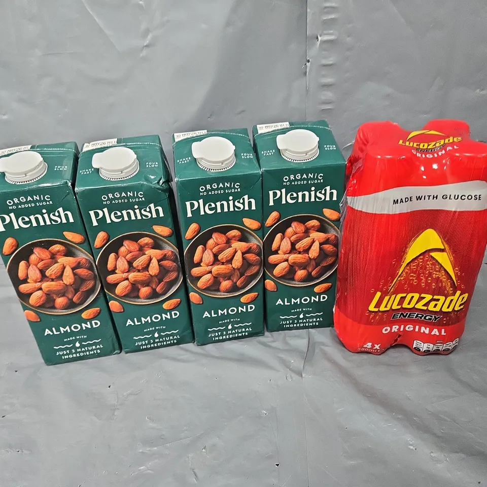4X LUCOZADE ORIGINAL, AND 4X ORGANIC PLENISH ALMOND MILK 1L
