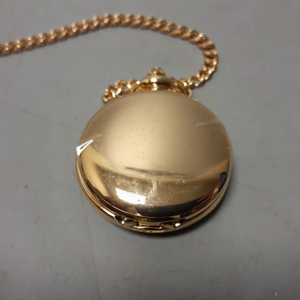 BOXED EDISON ROSE GOLD POCKET WATCH WITH CHAIN 