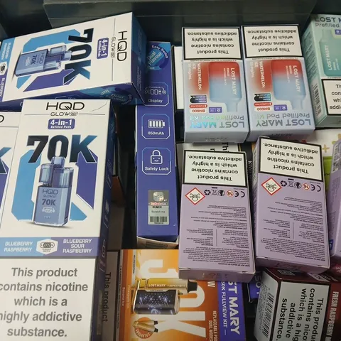 APPROXIMATELY 20 ASSORTED E-CIGARETTE PRODUCTS TO INCLUDE BRANDS SUCH AS HQD, LOST MARY, PYNE POD, ETC - COLLECTION ONLY
