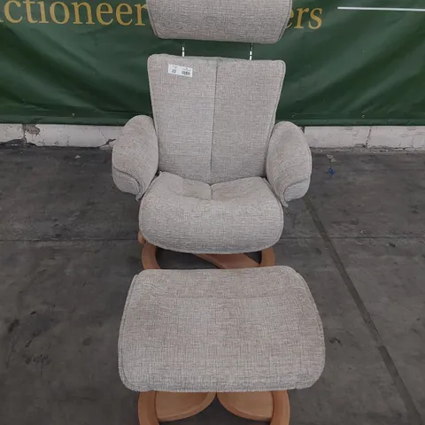 QUALITY BRITISH DESIGNER G PLAN BERGEN CHAIR & FOOTSTOOL FARROW HAZE FABRIC