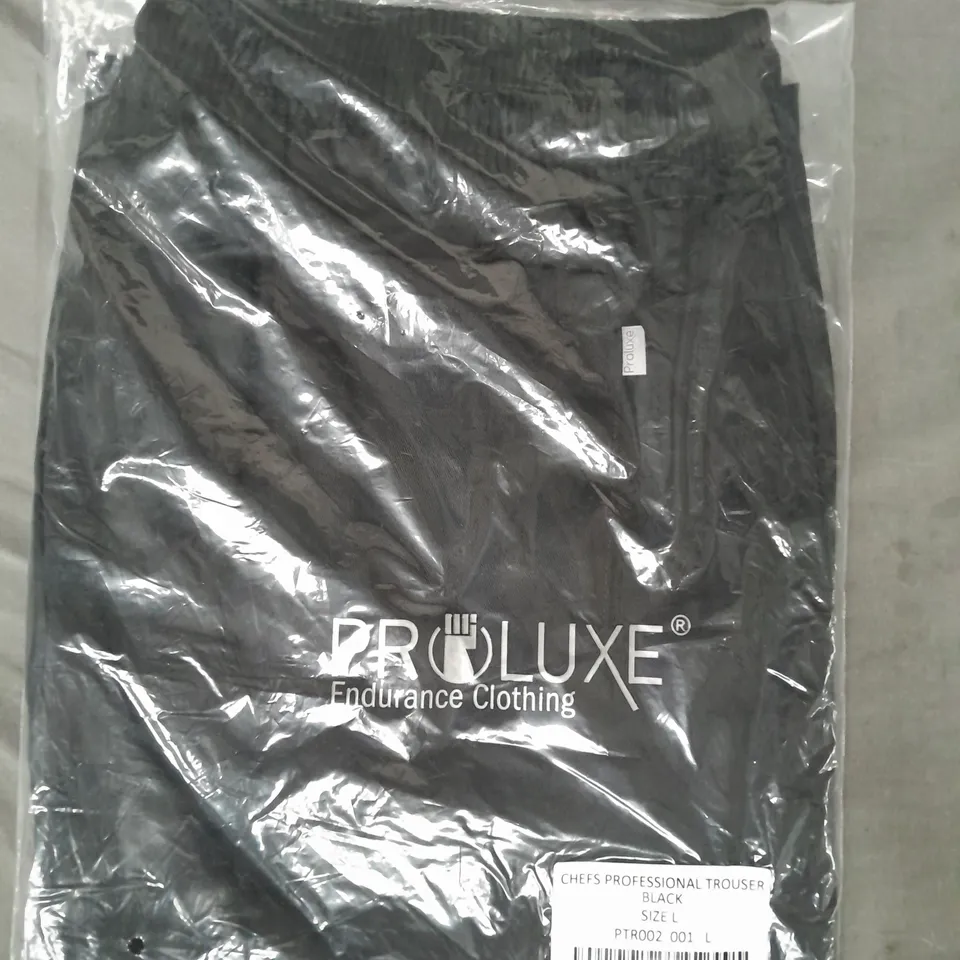 PROLUXE CHEFS PROFESSIONAL TROUSERS IN BLACK SIZE LARGE