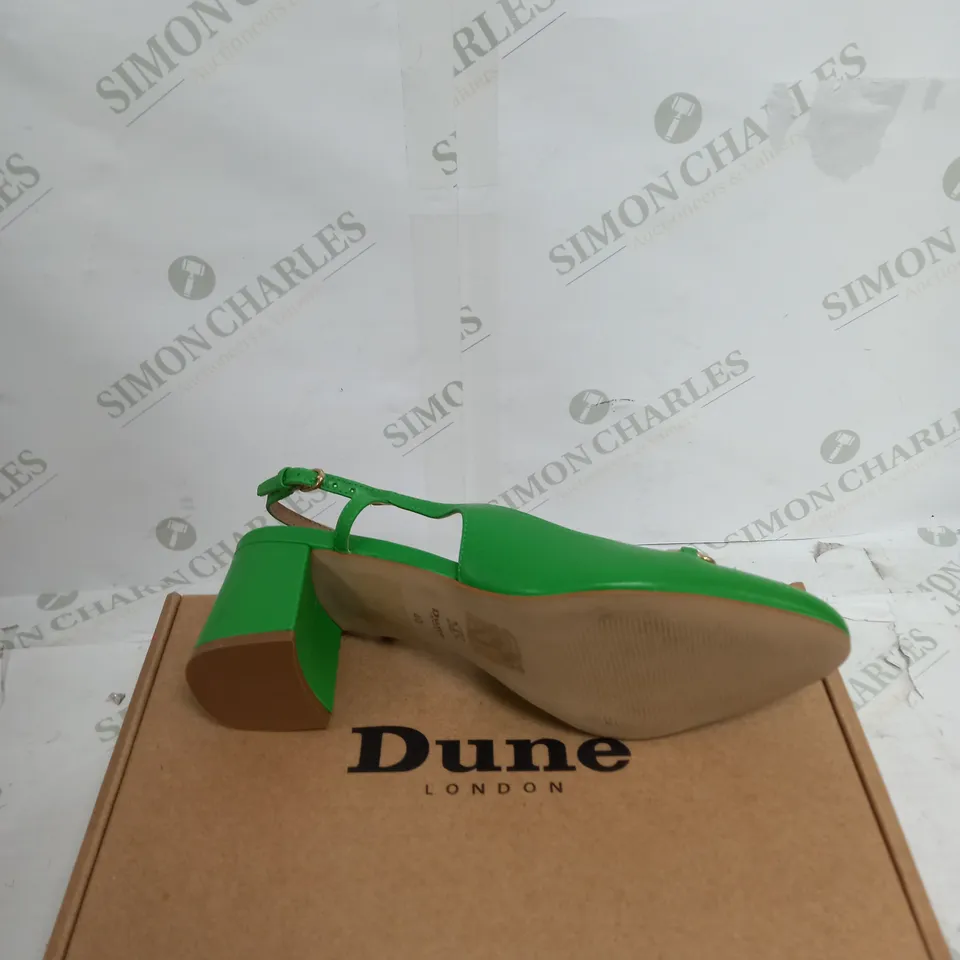 BOXED DUNE CASSIE GREEN LEATHER SNAFFLE OPEN COURT SIZE 7 
