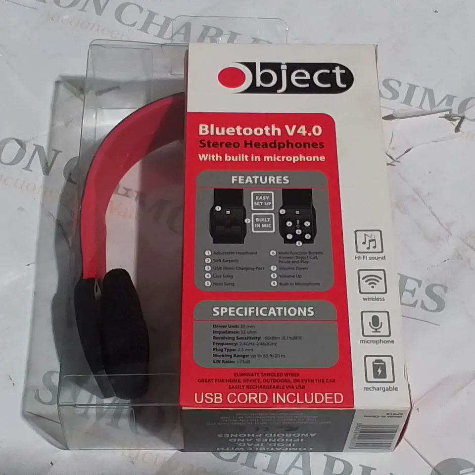 LOT OF 10 BOXED OBJECT BLUETOOTH STEREO HEADSET - RED
