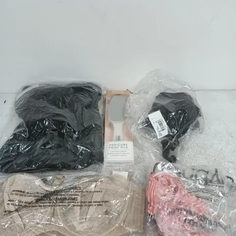 BOX OF APPROXIMATELY 30 ASSORTED ITEMS INCLUDING WACOAL BRA, NAIL HQ PEDICURE FOOT FILE AND A TRENDYOL JUMPER