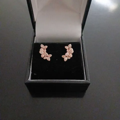 DIAMONIQUE FLORAL CLUSTER ROSE GOLD PLATED EARRINGS 