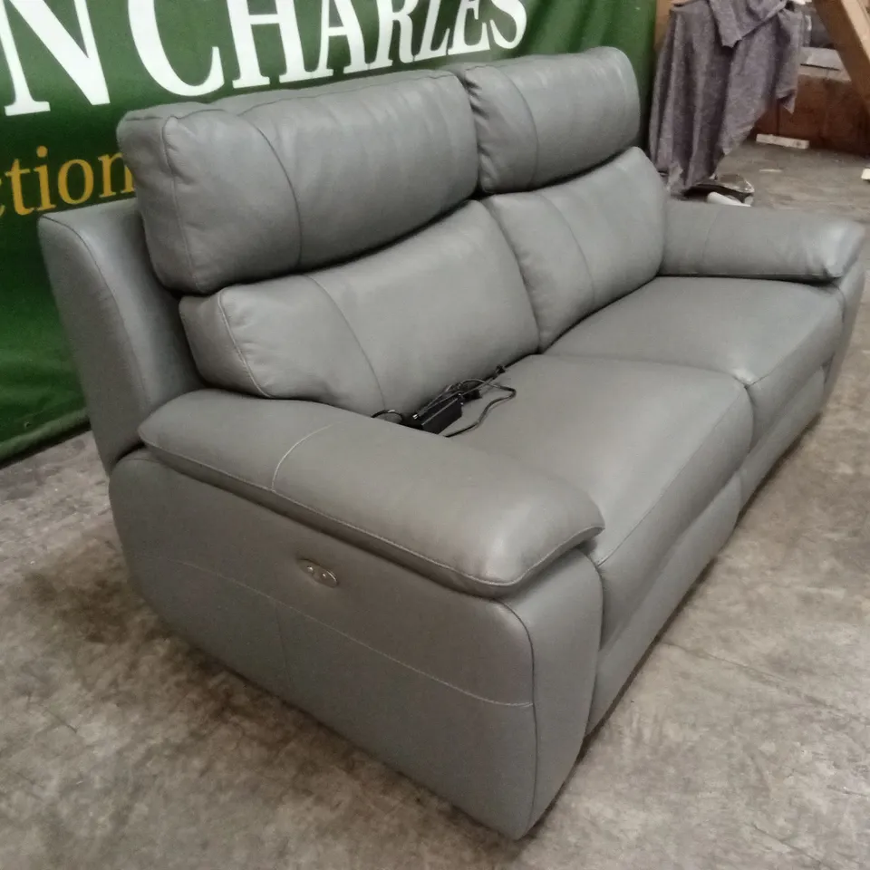 QUALITY DESIGNER ITALIAN MADE PATRIZIO 2 SEATER ELECTRIC RECLINER LEATHER SOFA - ANTHRACITE 