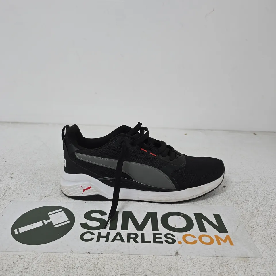 PUMA SNEAKERS – UK 12, BLACK WITH GREY STRIPE (MEN'S)