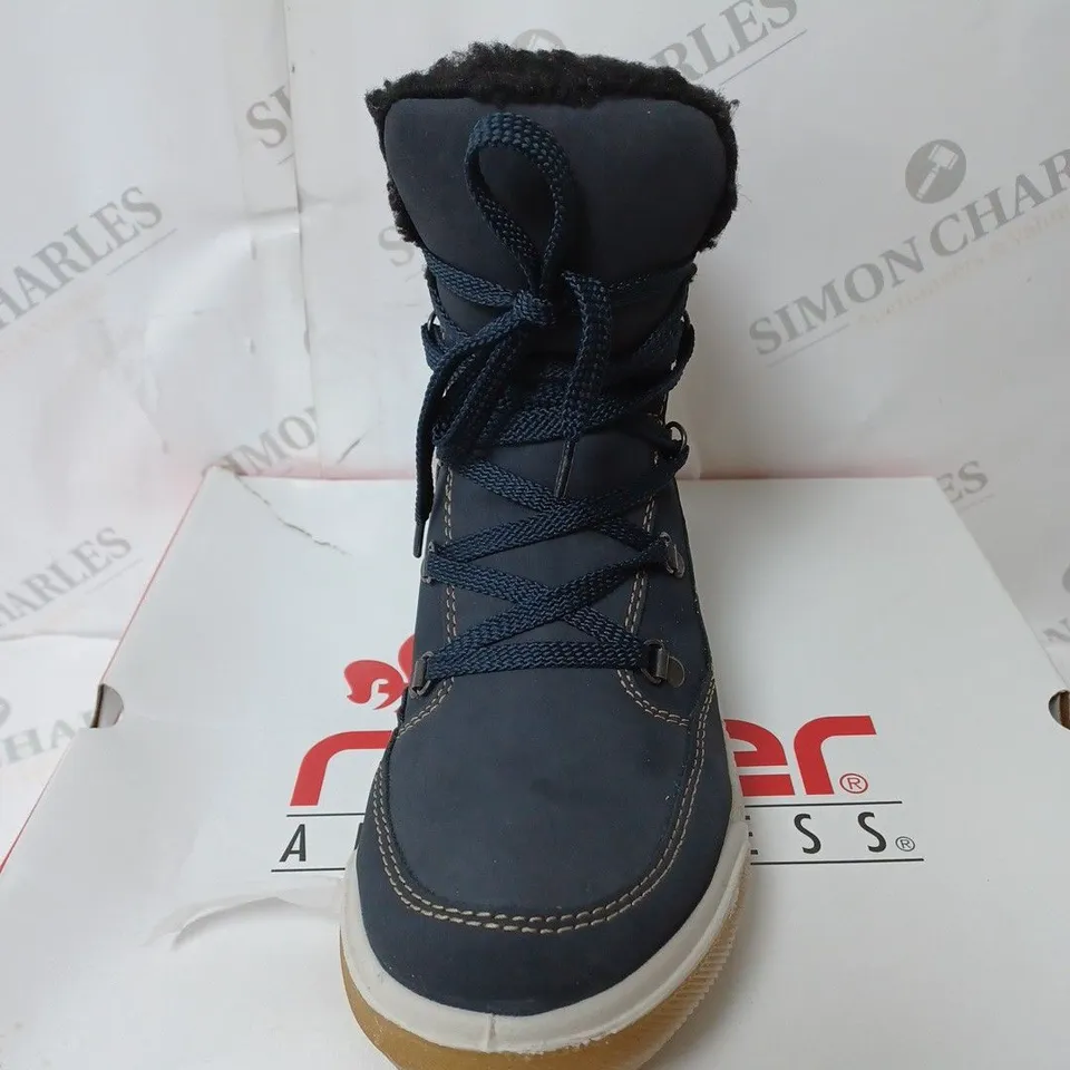 BOXED RIEKER WATER RESISTANT WARM LINED HIKING LACE UP BOOTS, NAVY - SIZE 7.5