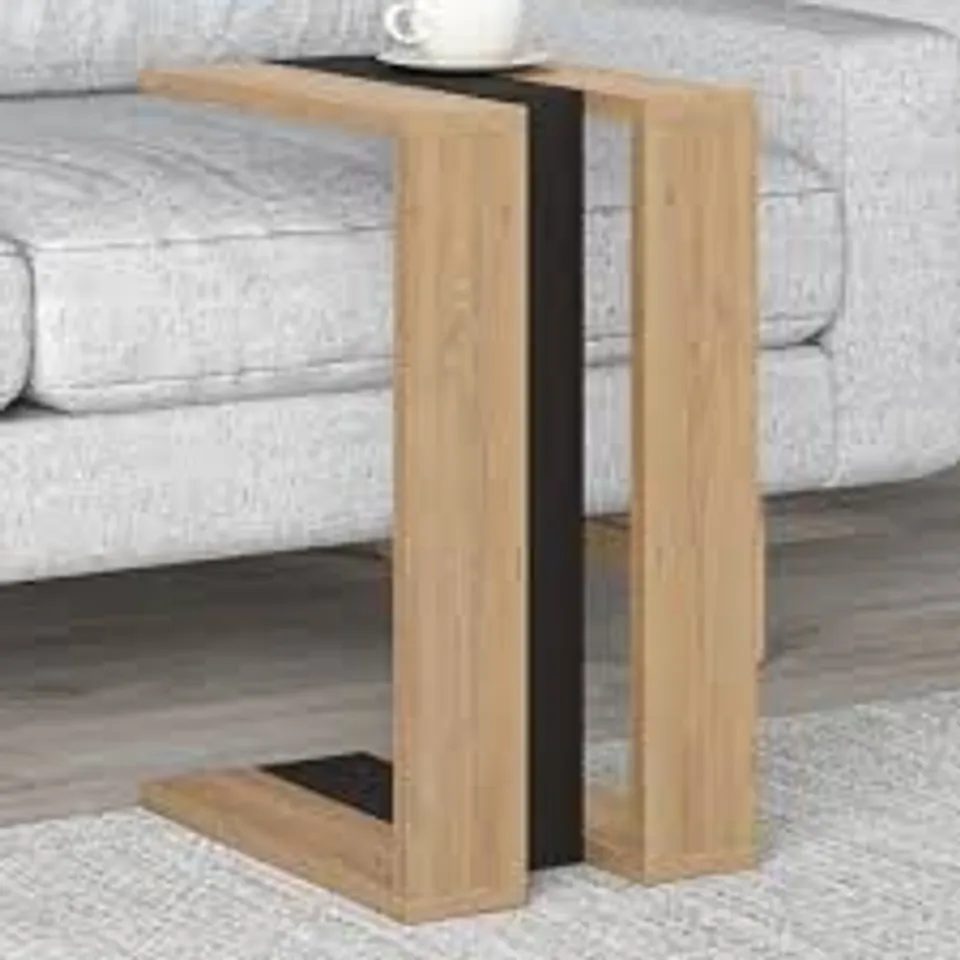 BOXED MUJU MODERN C SHAPE TABLE - SAPPHIRE OAK, SILKY BLACK, SAPPHIRE OAK