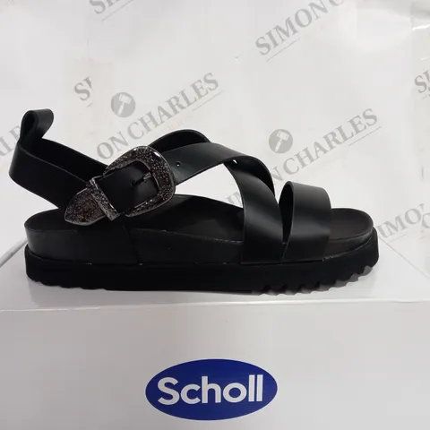 SCHOLL BLACK PLATFORM SANDALS - SIZE 6