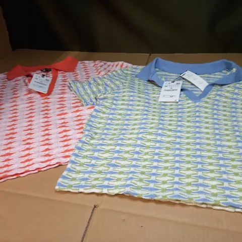LOT OF APPROX 2 ZARA BLUE TEXTURED/ORANGE TEXTURED TOPS - MEDIUM