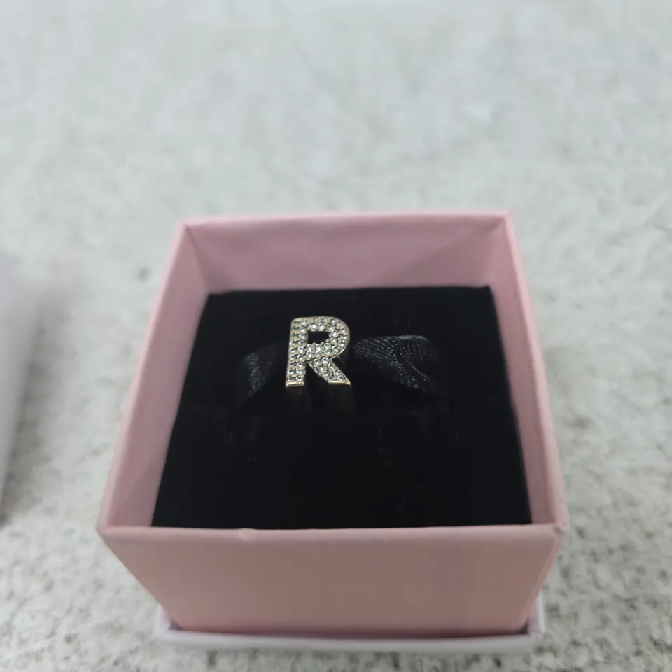 PANDORA INITIAL R CHARM – PAVÉ CRYSTAL LETTER R, SILVER-TONE (BOXED)