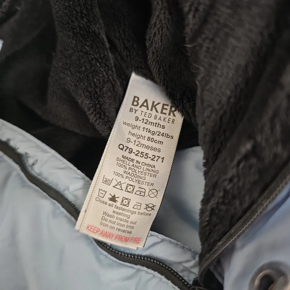 BAKER BY TED BAKER BABY SNOWSUIT – 9-12 MONTHS, LIGHT BLUE PADDED ONE-PIECE