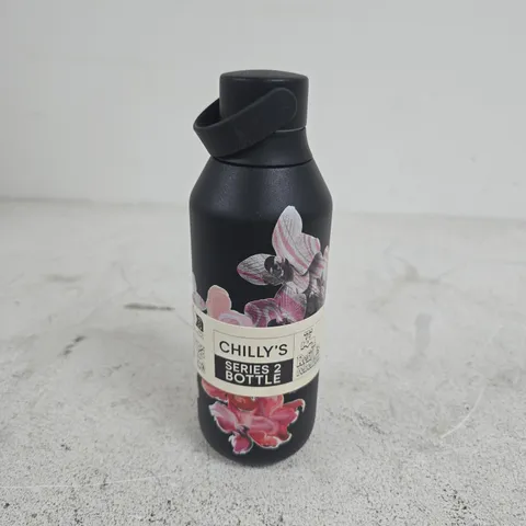 CHILLY'S SERIES 2 BOTTLE – BLACK WITH FLORAL PRINT