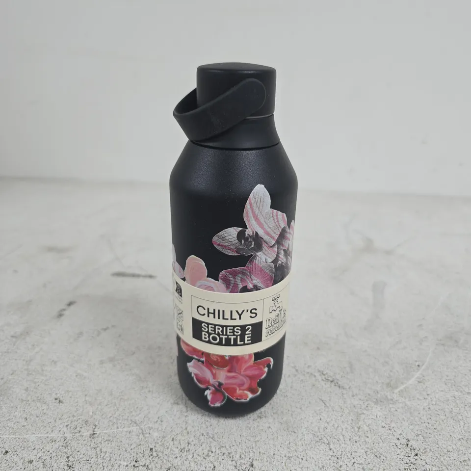 CHILLY'S SERIES 2 BOTTLE – BLACK WITH FLORAL PRINT