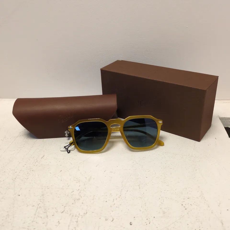 PERSOL POLARISED SUNGLASSES – YELLOW FRAME, BLUE LENSES